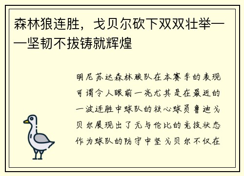 森林狼连胜，戈贝尔砍下双双壮举——坚韧不拔铸就辉煌